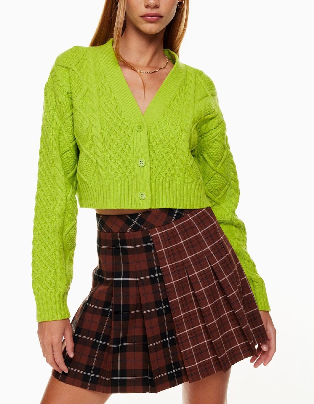 Sunday Best Cooper Cardigan Lime Green Cable Knit Crop 2XS Preppy | $128 Retail